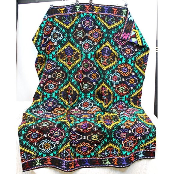 South American Embroidered Throw Blanket Colorful Geometric Native Twin 74 x 56" - Picture 4 of 12